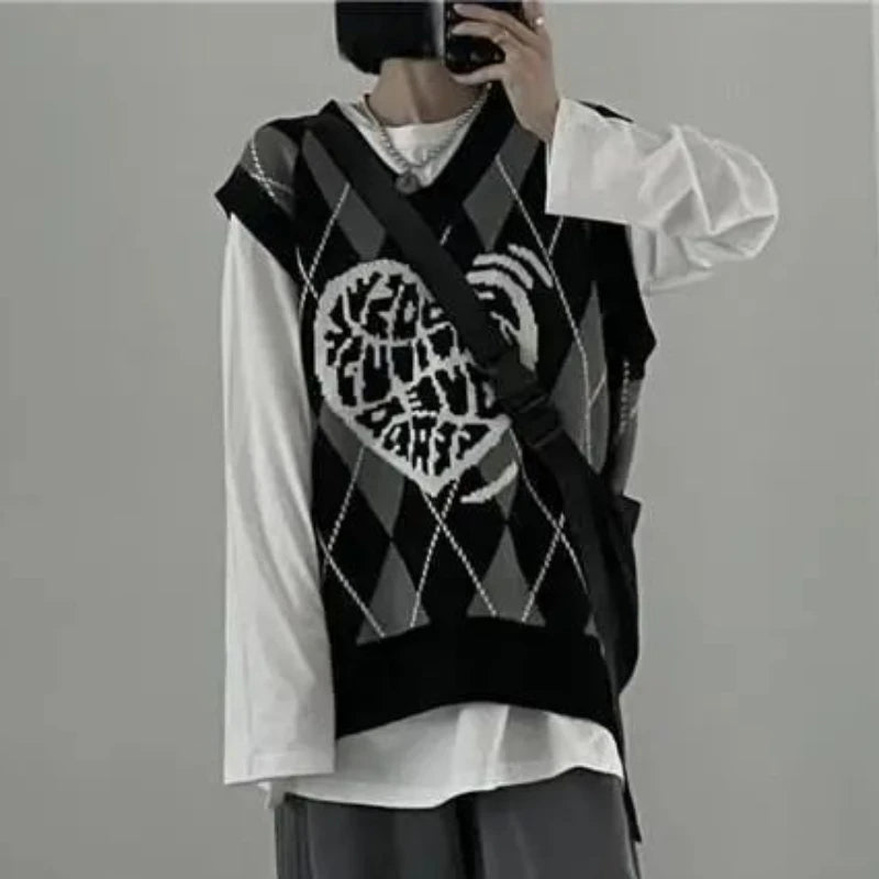 Black Sweater Vests Women Chic Loose Argyle Simple Y2k Knitwear Korean Fashion Streetwear Vintage All-match Gothic Girls Autumn Open Front Closed Front Wrap Front Black Sweater Vests Women Chic Loose Argyle Simple Y2k Knitwear Korean Fashion Streetwear Vintage All-match Gothic Girls Autumn Open Front Closed Front Wrap Front