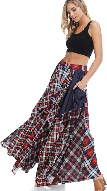 Romantic Boho Blue & Red Plaid Asymmetrical Tov The Damsel`s Maxi Skirt ruffled skirt detail Romantic Boho Blue & Red Plaid Asymmetrical Tov The Damsel`s Maxi Skirt ruffled skirt detail
