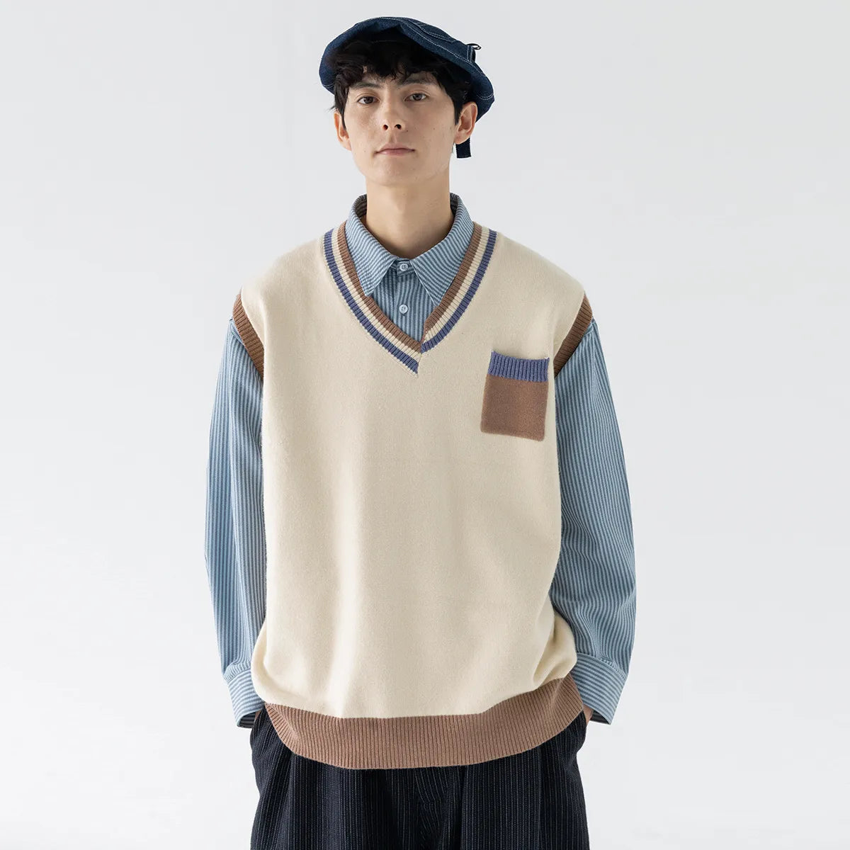 Advbridge Y2k College Knitted Vest Sweaters Men Minority color contrast vest for men and women winter Japanese Vintage Sweater Vest Casual Formal Business Advbridge Y2k College Knitted Vest Sweaters Men Minority color contrast vest for men and women winter Japanese Vintage Sweater Vest Casual Formal Business