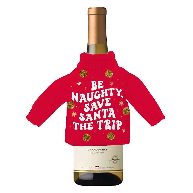 Funny Holiday Wine Bottle Sweater | Be Naughty Toggled Drawstring Belted
