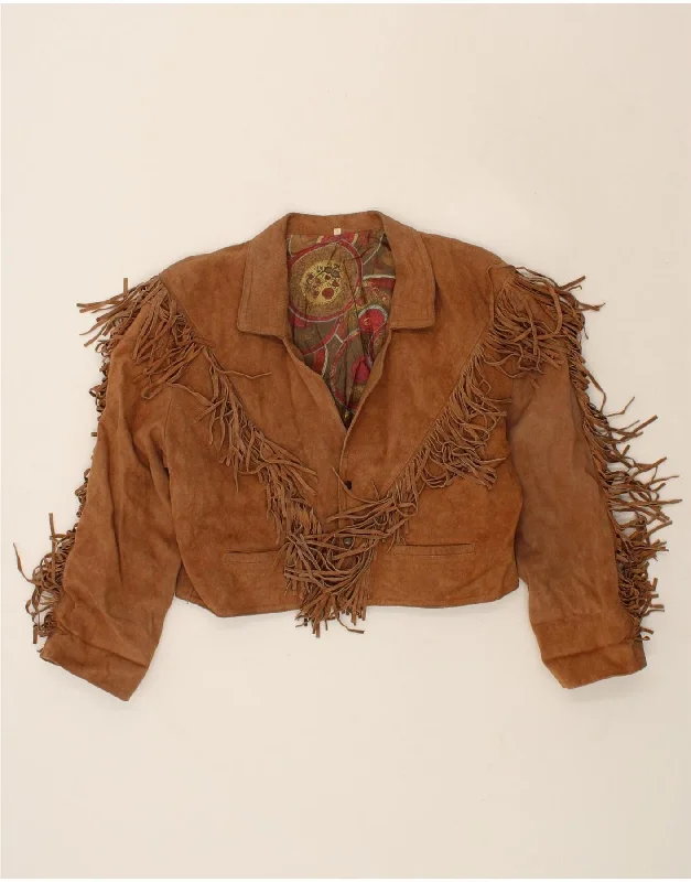 VINTAGE Womens Crop Suede Jacket UK 10 Small Brown Satin Jacket Silk Jacket Chiffon Jacket VINTAGE Womens Crop Suede Jacket UK 10 Small Brown Satin Jacket Silk Jacket Chiffon Jacket