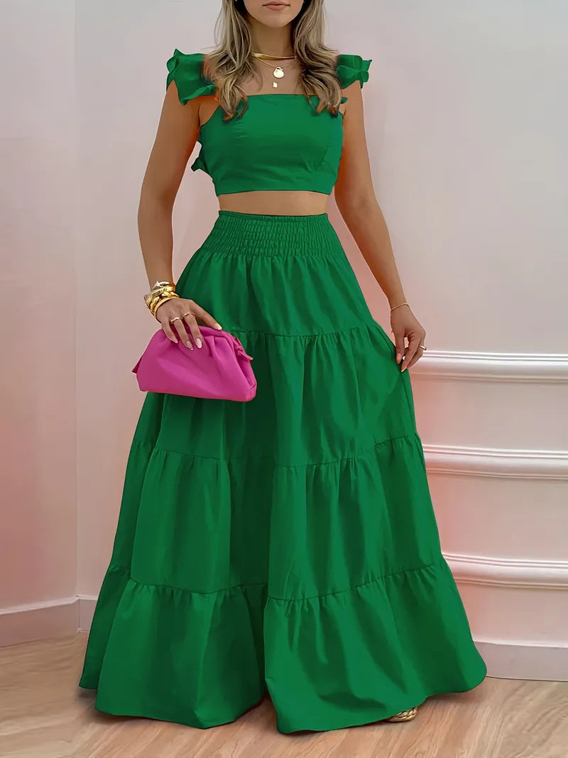 Romantic Green 2 Piece Skirt Set chiffon skirt airy