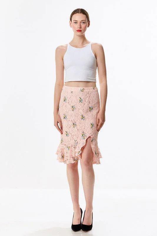 Fitted Lace Skirt W/ Slit low waist skirt