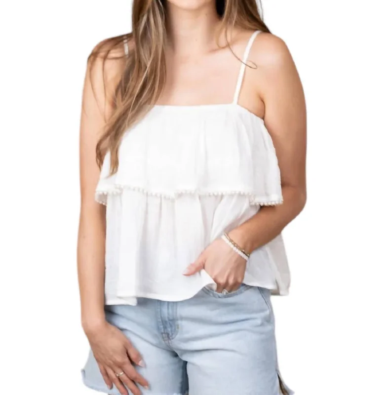 Lexi Tiered Pearl Tank Top In Off White navy tank top