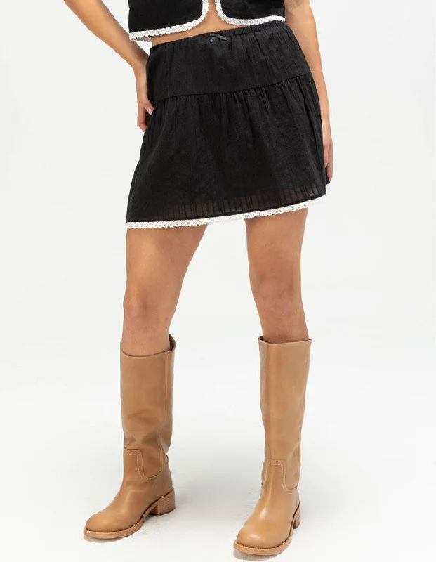 Rhythm Nori Mini Skirt - BLACK boho skirt vibe