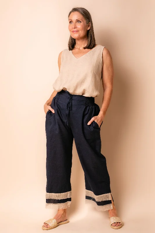 Rio Linen Blend Pants in Navy Chic Black Leggings