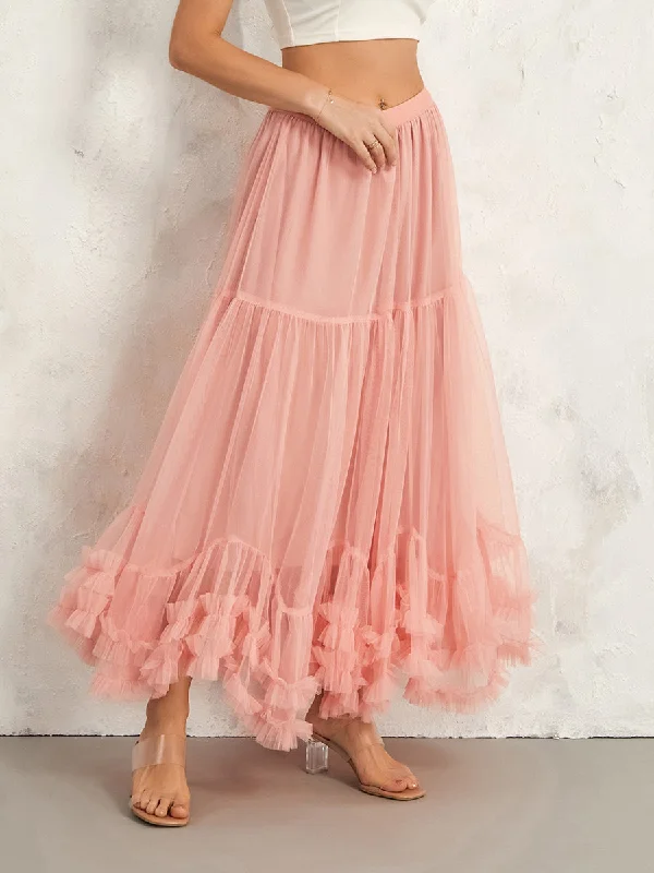Romantic Blush Tulle Ruffle Hem Skirt flowy skirt hem