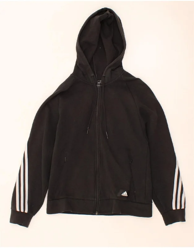 ADIDAS Womens Zip Hoodie Sweater UK 8/10 Small Black Cotton High Neck Crew Neck V-Neck