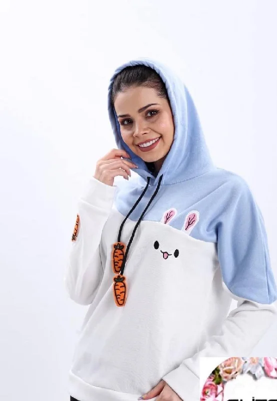 Turkish Funny Bunny Hoodie Women Fashion Sweatshirt - Blue Oversized Hoodie Comfort Casual