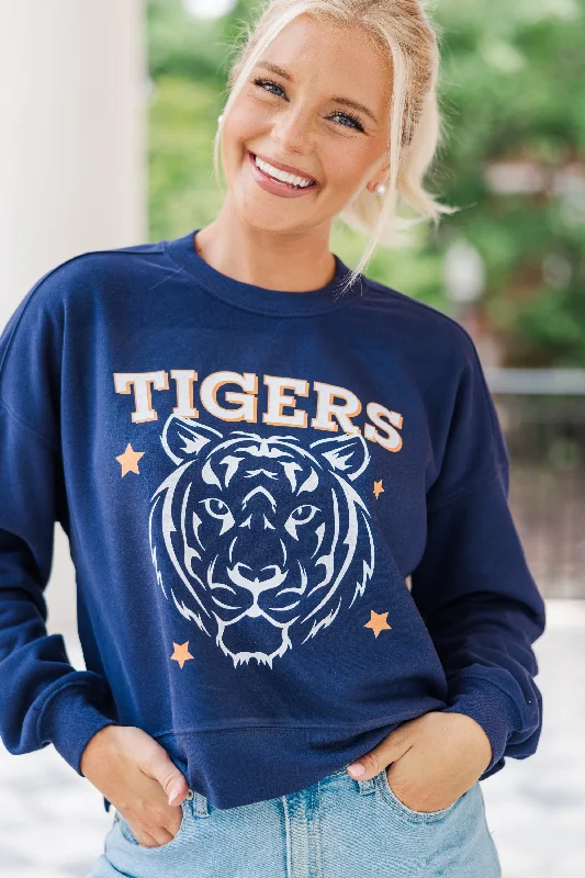 Go Tigers Navy Graphic Sweatshirt Hoodie with Belted Waist Structured Tailored