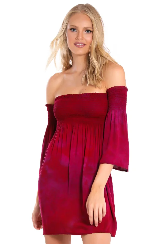 Off Shoulder Smocking Dress Tunics Short Trendy