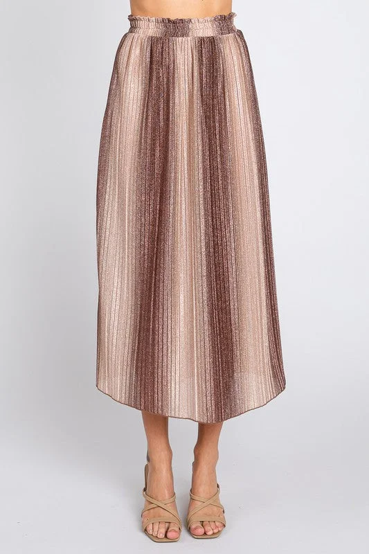 Pleated Glitter Midi Skirt zip skirt side