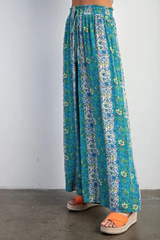 Floral Print Gauze Palazzo Pants Classic Bootcut Trousers