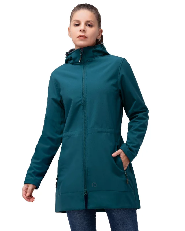 Women's Softshell Long Jacket with Detachable Hood Fleece Lined: 8000mm W/P index 1000 Level Breathable Mesh Jacket Canvas Jacket Denim Jacket