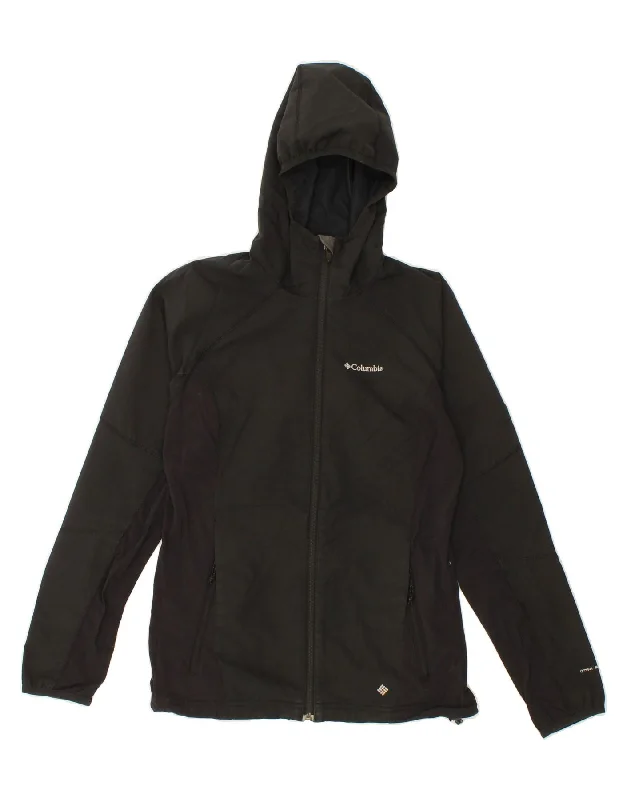 COLUMBIA Womens Hooded Rain Jacket UK 10 Small Black Polyester Welt Pockets Slit Pockets Flap Pockets COLUMBIA Womens Hooded Rain Jacket UK 10 Small Black Polyester Welt Pockets Slit Pockets Flap Pockets