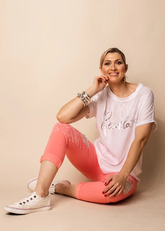 Avery Cotton Blend Pants in Coral Crush Comfortable Denim Pants