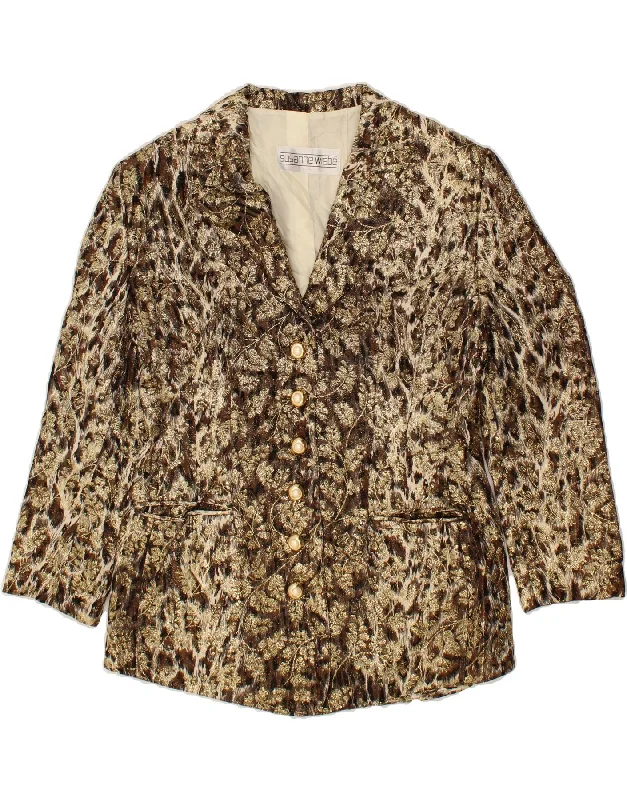 VINTAGE Womens 6 Button Blazer Jacket IT 42 Medium Brown Animal Print Stand-Up Collar Roll-Neck Collar Turtle Neck VINTAGE Womens 6 Button Blazer Jacket IT 42 Medium Brown Animal Print Stand-Up Collar Roll-Neck Collar Turtle Neck