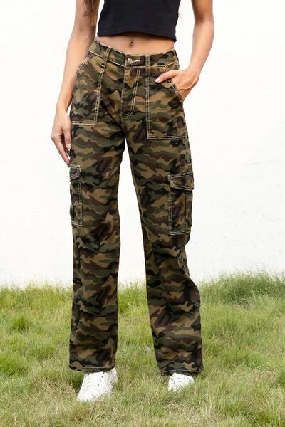 Womens Camouflage Cargo Pants Casual Drawstring Pants