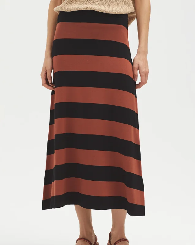 Stripped Viscose Long Skirt in Black lace skirt intricate