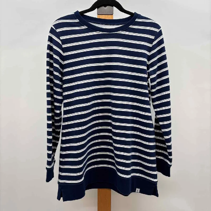 Lands End Women's Size M Navy Stripe Sweatshirt Hoodie with Zipper Placket Modern Functional