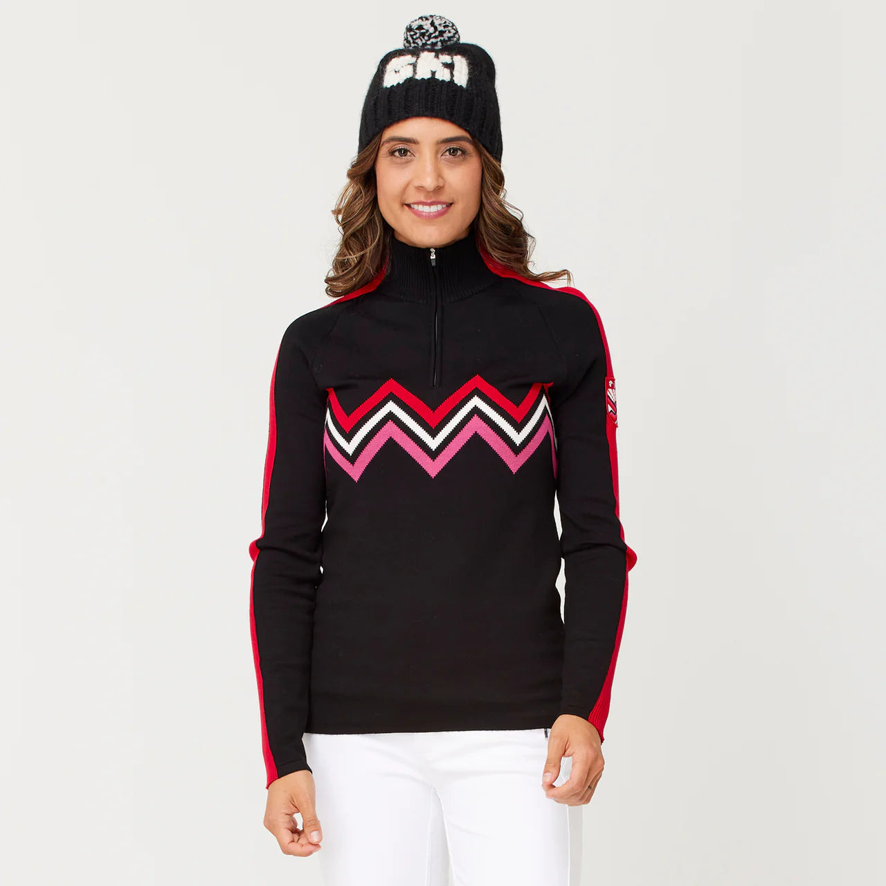 Black/Red Dryas Zip Neck Sweater Cashmere Blend Cotton Blend Poly Blend