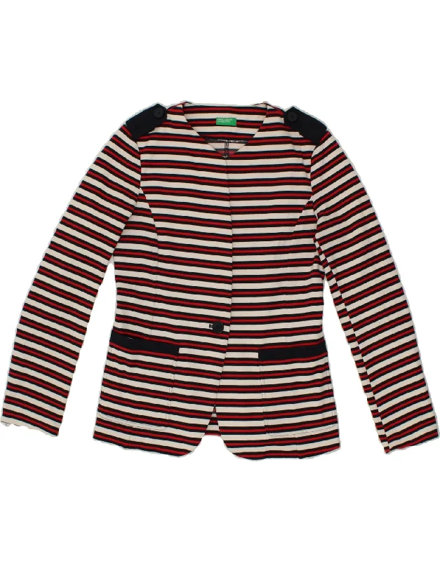 BENETTON Womens 1 Button Blazer Jacket IT 44 Medium Red Striped Polyester Stand-Up Collar Roll-Neck Collar Turtle Neck BENETTON Womens 1 Button Blazer Jacket IT 44 Medium Red Striped Polyester Stand-Up Collar Roll-Neck Collar Turtle Neck