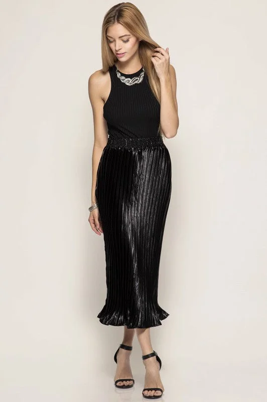 Metallic Pleated Midi Skirt lace skirt elegant