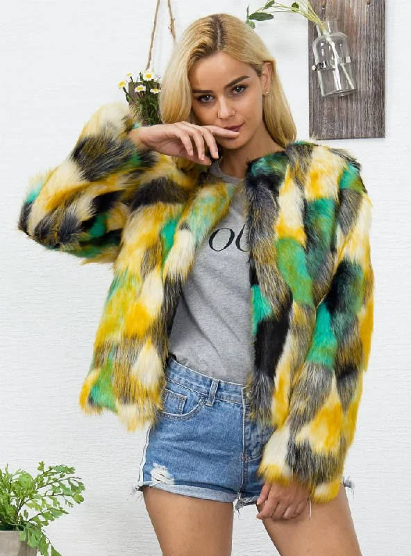 Women Colorful Gradient Long Sleeve Faux Fur Jacket Striped Jacket Polka Dot Jacket Floral Jacket Women Colorful Gradient Long Sleeve Faux Fur Jacket Striped Jacket Polka Dot Jacket Floral Jacket