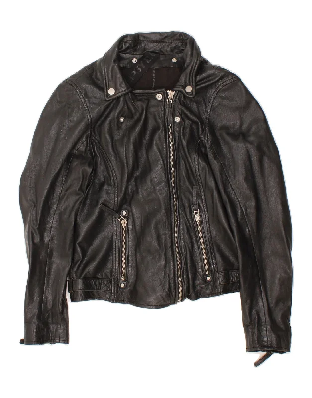 GIPSY Womens Slim Fit Leather Biker Jacket UK 14 Large Black Polyester Ribbed Jacket Pleated Jacket Ruffled Jacket GIPSY Womens Slim Fit Leather Biker Jacket UK 14 Large Black Polyester Ribbed Jacket Pleated Jacket Ruffled Jacket