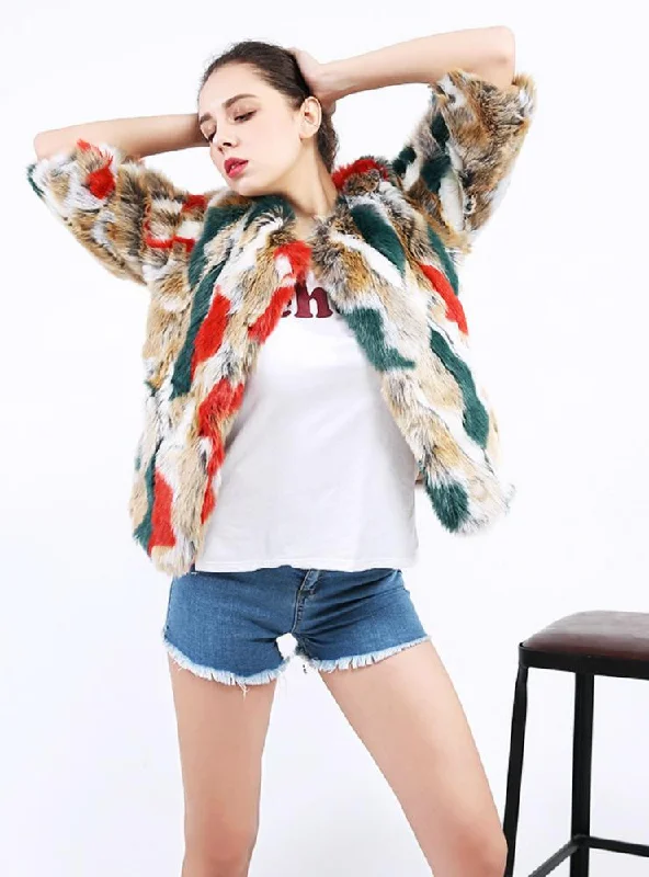 Women Fur Coat Fan Color Faux Fur Rabbit Fur Jacket Stand-Up Collar Roll-Neck Collar Turtle Neck Women Fur Coat Fan Color Faux Fur Rabbit Fur Jacket Stand-Up Collar Roll-Neck Collar Turtle Neck