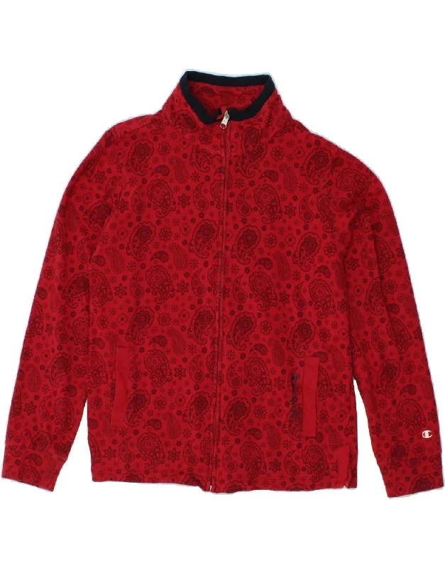 CHAMPION Womens Tracksuit Top Jacket UK 16 Large Red Paisley Cotton Front Pockets Side Pockets Patch Pockets CHAMPION Womens Tracksuit Top Jacket UK 16 Large Red Paisley Cotton Front Pockets Side Pockets Patch Pockets
