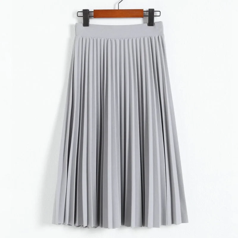 Summer New Fashion Women High Waist Pleated Solid Color Skirts linen skirt natural