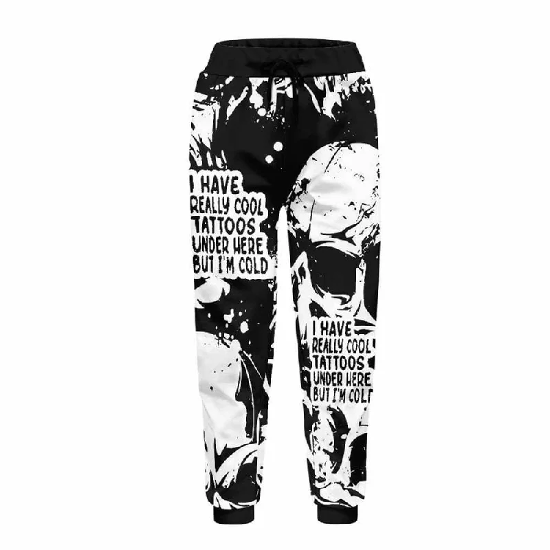 Skull I Have Really Cool Tattoos Elastic Casual Pants Comfy Cargo Trousers