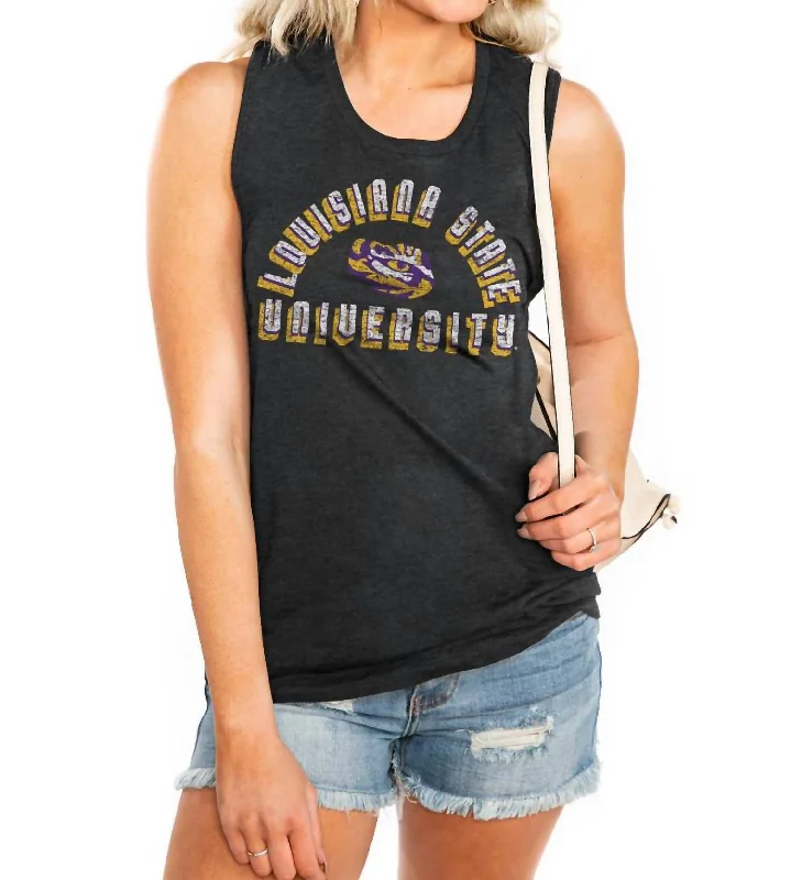 Make A Statement Jersey Muscle Tank Top In Charcoal teal tank top