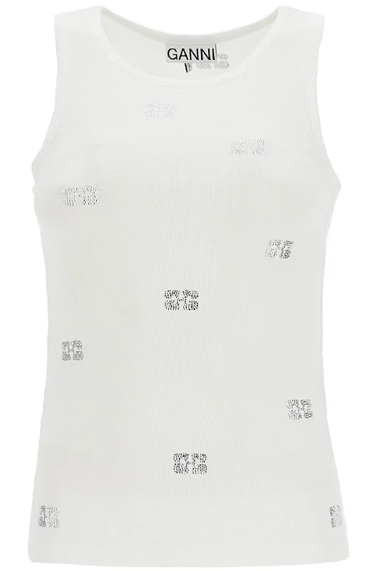 tank top with micro rhinest T4087 BRIGHT WHITE fitted tank top