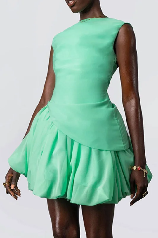 Solid Color Urban Backless Irregular Bubble Dress Suit Tunics Distressed trendy