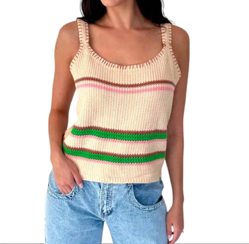 Mila Crochet Striped Tank Top In Light Brown casual tank top