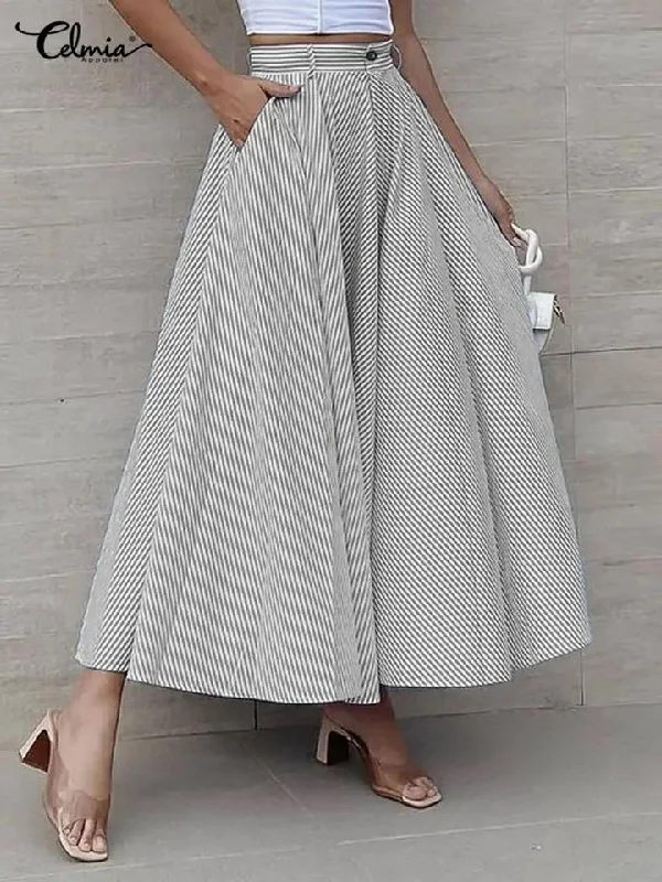 Women Long Skirts Striped Party Maxi Skirt Celmia Fashion Loose Casual Skirt Summer High Waist A-line Office Lady Bottoms 2XL S3227039 corduroy skirt textured Women Long Skirts Striped Party Maxi Skirt Celmia Fashion Loose Casual Skirt Summer High Waist A-line Office Lady Bottoms 2XL S3227039 corduroy skirt textured
