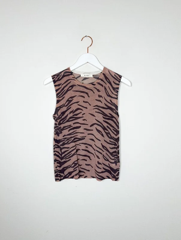 6397 - Printed Sheer Muscle Tank - Tiger Print halter tank top
