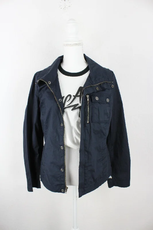 Blue Calvin Klein Jacket (S) Zippered Front Buttoned Front Snap Front
