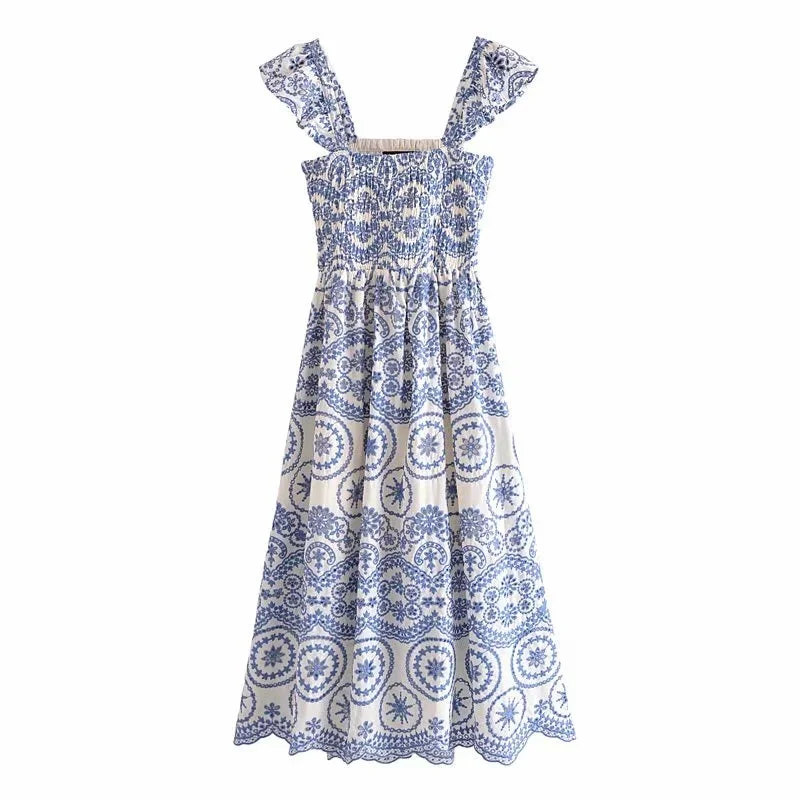 Wjczt Women 2024 summer new dress temperament was thin and chic ruffled long hollow embroidery strap dresses vintage vestidos Tunics Plaid country Wjczt Women 2024 summer new dress temperament was thin and chic ruffled long hollow embroidery strap dresses vintage vestidos Tunics Plaid country