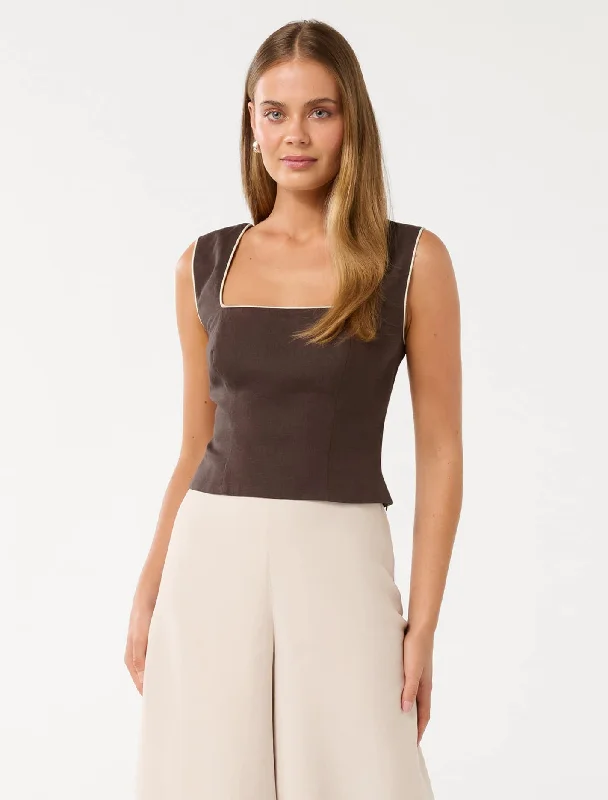 Faye Fitted Linen Tank Top metallic tank top