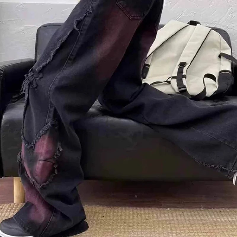 Vintage Black Butterfly High Rise Wide Leg Denim Pants Sleek Black Pants