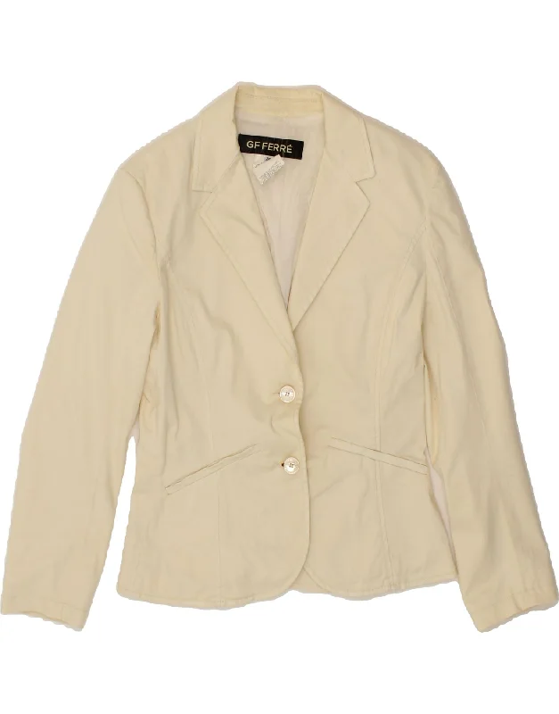 GF FERRE Womens 2 Button Blazer Jacket IT 42 Medium Off White Cotton Belted Jacket Elasticated Jacket Padded Jacket GF FERRE Womens 2 Button Blazer Jacket IT 42 Medium Off White Cotton Belted Jacket Elasticated Jacket Padded Jacket