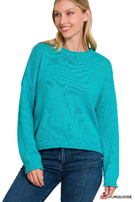 COTTON ROUND NECK BASIC SWEATER Satin Blend Silk Blend Wool Blend