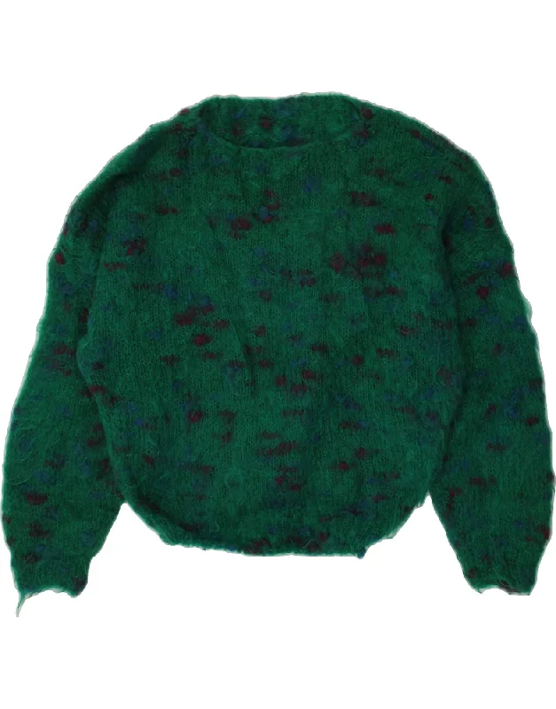 VINTAGE Womens Crew Neck Jumper Sweater UK 20 2XL Green Spotted Sequined Glittery Shiny