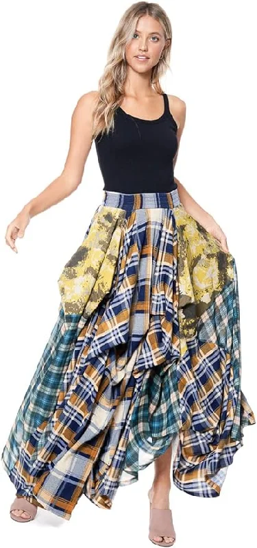 Romantic Boho Blue & Yellow Plaid Asymmetrical Tov The Damsel`s Maxi Skirt boho skirt vibe Romantic Boho Blue & Yellow Plaid Asymmetrical Tov The Damsel`s Maxi Skirt boho skirt vibe