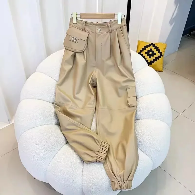 Genuine Leather Cargo Pants Cozy Fitted Pants