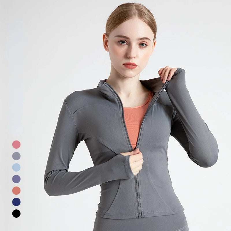 Long Sleeve Sports Jacket Women Zip Fitness Yoga Shirt Winter Warm Gym Top Activewear Running Coats Workout Clothes For Cycling Zippered Jacket Buttoned Jacket Snapped Jacket