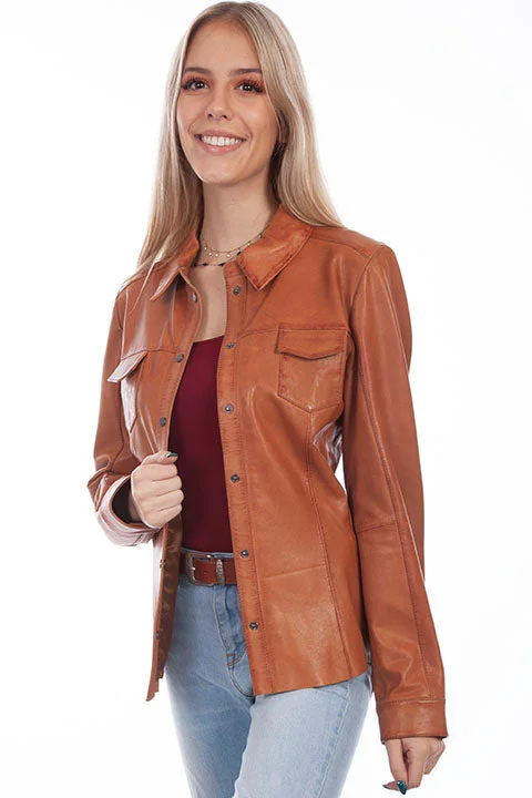 Women's Cognac Soft Lamb Jacket By Scully L1024-10 Denim Jacket Leather Jacket Suede Jacket